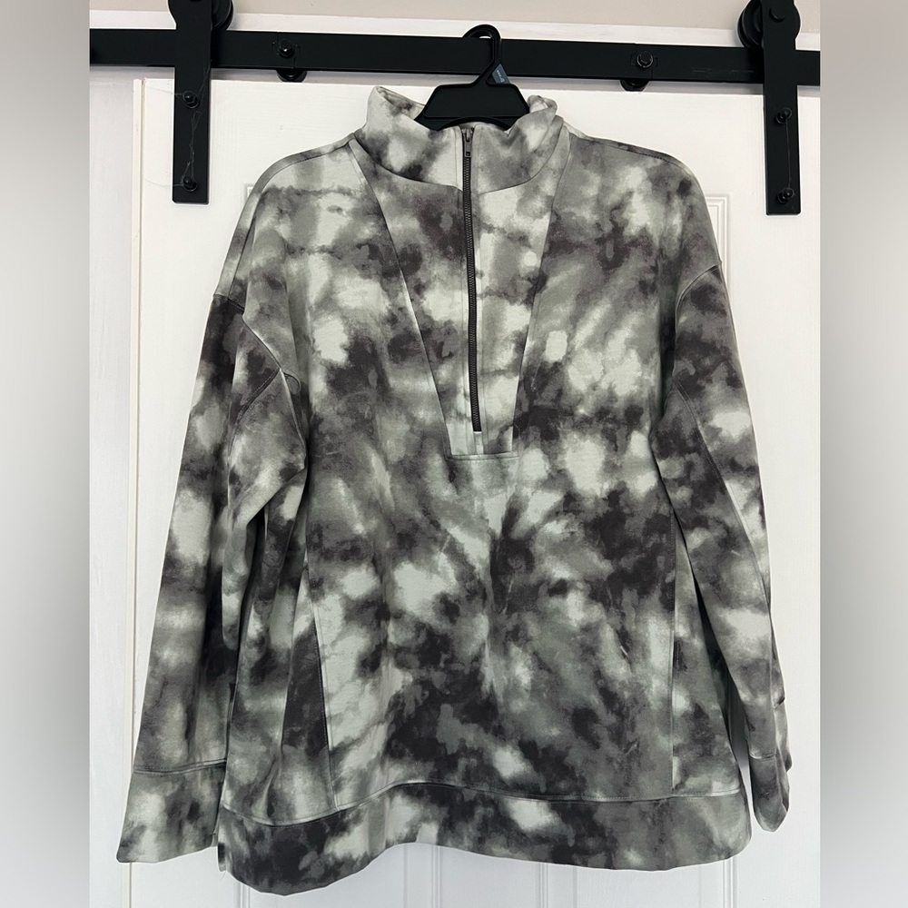 LuLaRoe Gray, White, Subtle Green Tie-Dye Half-Zip Pullover